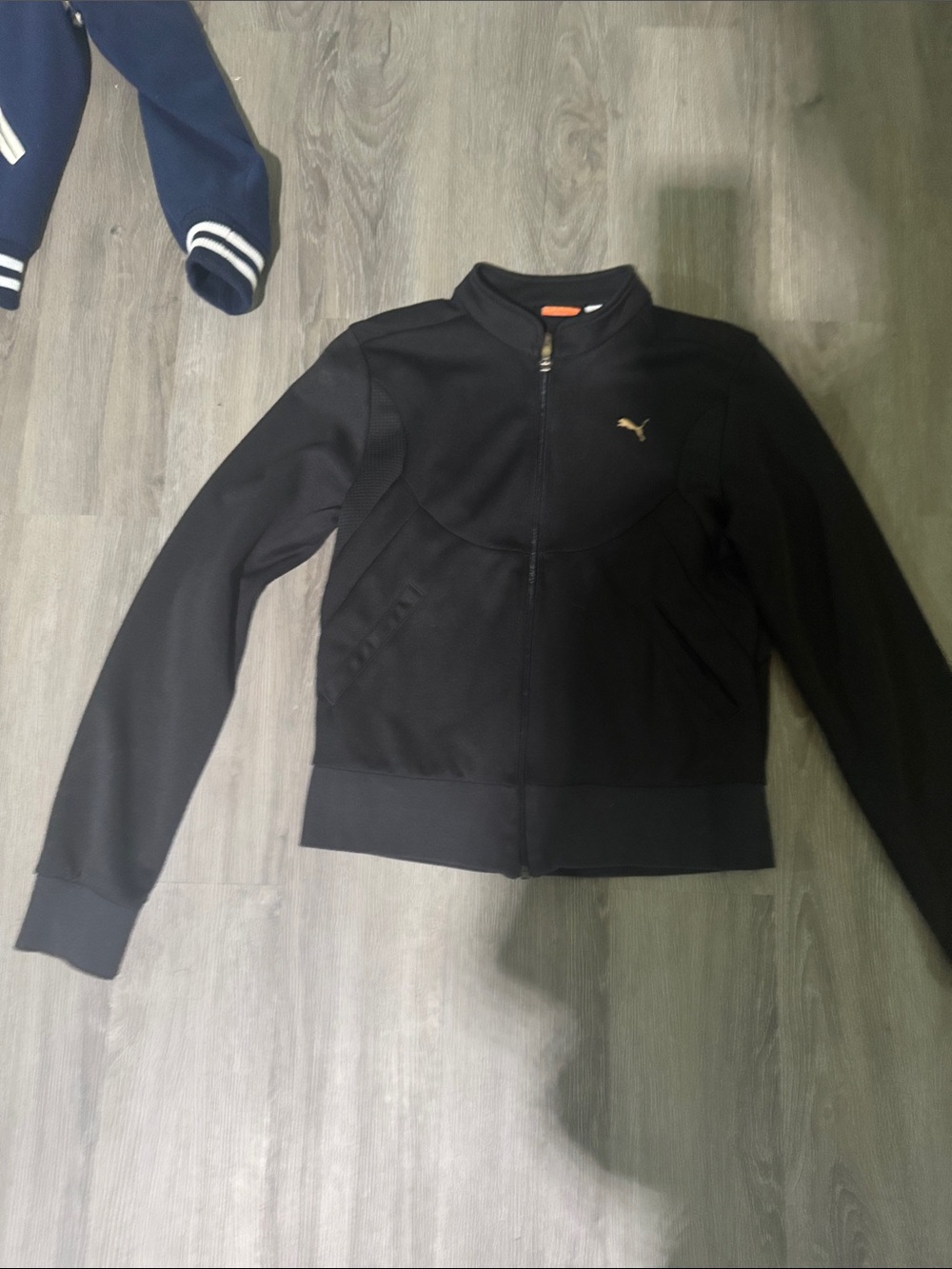 Puma Vintage Women's Black Zip-Front Athletic Jacket with Gold Logo